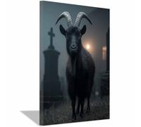 WUFIEA Vintage Halloween Canvas Wall Art,Fall Home Decor Sheep at the grave for Livings Room Bedroom cozy library corner, or haunted house setups(black172)-20x30cm Framed