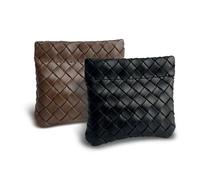 Wuflyover Kiss Lock Coin Purse - Compact & Portable, Secure Closure, Available in S & M Sizes, Stylish Woven-Look Design, Black+Brown, Small, Coin Purse