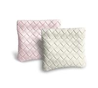 Wuflyover Kiss Lock Coin Purse - Compact & Portable, Secure Closure, Available in S & M Sizes, Stylish Woven-Look Design, Beige+Pink, S