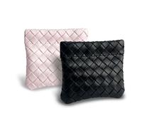 Wuflyover Kiss Lock Coin Purse - Compact & Portable, Secure Closure, Available in S & M Sizes, Stylish Woven-Look Design, Black+Pink, S