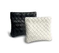 Wuflyover Kiss Lock Coin Purse - Compact & Portable, Secure Closure, Available in S & M Sizes, Stylish Woven-Look Design, Black+Beige, S