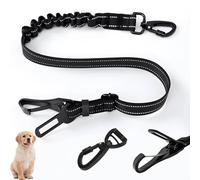 WUGAUWOR 3-in-1 Dog Seat Belt for Car, Black Dog Car Harness with Clip Hook Latch & Buckle, Alloy Carabiner, 50cm - 90cm Dog Seatbelt Made of Nylon Reflective Bungee Fabric Tether