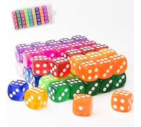 WUGAUWOR 50 Pcs 14MM Colored Dice Set with Portable Plastic Box, Mini 6 Sided Standard Game Dice, 10 Colors Translucent Dice for Board Games, Parties, Classroom Math Aids