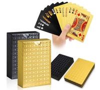 Wugauwor Waterproof Playing Cards 2 Pack, Plastic Poker Cards, Deck of Card, Diamond Plastic Playing Card for Beach Blackjack Texas Canasta Bridge Adult Card Games, Gold & Black