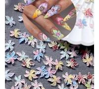 Wugbc 50PCS Flower Nail Charms Mixed Color 3D Nail Art Design Cute Summer Nails Accessories for Women Manicure Decorations Colorful Flowers Butterfly Nail Rhinestones Supplies