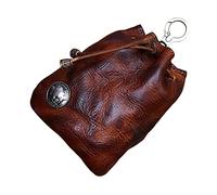 Wugebud 1 Pcs Leather Mini Medieval Pouch Keychain, Coin Organizer, Change Holder, Leather Drawstring Pouch for Men & Women, Brown, 4.72inches×4.13inches×0.39inches, Outdoor
