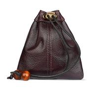 Wugebud 1 Pcs Mini Leather Drawstring Coin Purse Vintage Coin Bag, Coin Organizer, Change Holder, Drawstring Pouch for Men & Women