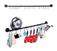 WuGeShop Kitchen Wall Mount Rail Utensil Rack with 15 Hooks, Pot Pan Organizer Hanging, Pot Lid Spatula Hanging Rack