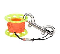 WUGHVS 15m Durable Plastic Diving Finger Spool Reel, Underwater Accessory with Stainless Steel P - Shaped Hook, Orange Line for Cave and Technical Diving (Yellow Wheel)