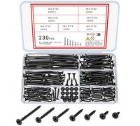 wugongshan 230 Pcs M3.5 Self Tapping Wood Screws Assortment Set, Carbon Steel Black Self Drilling Drywall Countersunk Head Flat Round Head Plasterboard Screws for DIY Woodworking Metal