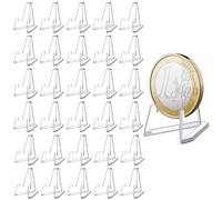 wugongshan 30 Pcs Clear Acrylic Coin Display Stands, Mini Acrylic Easel Stands Holders, Card Display Stands for Display Coins, Challenge Medals, Trading Cards Greeting Cards Stands