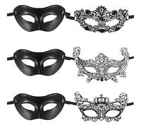 wugongshan 6 Pcs Masquerade Masks for Couples, Black Lace Venetian Party Sexy Masquerade Ball Masks for Men and Women Venetian Party Dress-Up Mardi Gras Cosplay Costume
