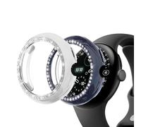 Wugongyan 2-Pack Protector Case for Google Pixel Watch 4 41mm Bling Single Row Crystal Diamonds Hard PC Protective Case Edge Protector for Pixel Watch 4 Accessories(Midnight Blue+Silver,45mm)