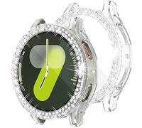 Wugongyan Case Compatible with Samsung Galaxy Watch 7 40mm 44mm Screen Protector Bling Double Row Crystal Diamonds Flexible TPU Galaxy Watch 7 Face Cover Accessories（Clear, 44mm）