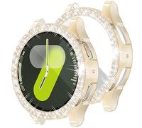Wugongyan Case Compatible with Samsung Galaxy Watch 7 40mm Screen Protector Bling Double Row Crystal Diamonds Flexible TPU Galaxy Watch 7 Face Cover Accessories（Light Gold, 40mm）