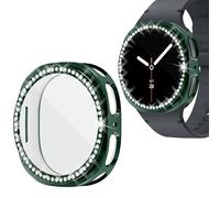 Wugongyan Case Designed for Samsung Galaxy Watch 8 40mm Screen Protector Case Bling Single Row Crystal Diamonds Soft TPU Protective Face Cover for Galaxy Watch 8 Accessories(Dark Green,40mm)