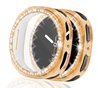 Wugongyan Case Designed for Samsung Galaxy Watch 8 40mm Screen Protector Case Bling Single Row Crystal Diamonds Soft TPU Protective Face Cover for Galaxy Watch 8 Accessories(Rose Gold,40mm)