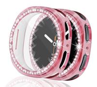 Wugongyan Case Designed for Samsung Galaxy Watch 8 44mm Screen Protector Case Bling Single Row Crystal Diamonds Soft TPU Protective Face Cover for Galaxy Watch 8 Accessories(Pink,44mm)