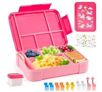 WuGU Children's Lunch Box with 5 Compartments, 1300 ml Lunch Box, Leak-Proof Bento Box, Snack Box for Girls and Boys, Perfect for School, Nursery & Trips (Pink)