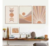WUHBCZ 3 Pictures Set-Abstract Sun Moon Print Boho Modern Mid Century Poster Terracotta Wall Art Pictures for Living Office Bedroom Room Canvas Painting-40 * 60cm/16 * 24inch (Unframed Print)