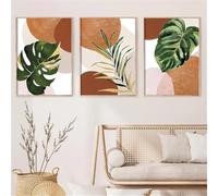 WUHBCZ 3 Pictures Set-Boho Neutral Art Prints Abstract Green Gold Leaves Posters Mid Century Wall Art Canvas Painting Pictures for Living Kitchen Room Decoration-30x45cm (No Frame)