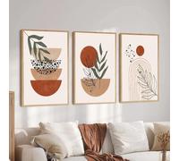 WUHBCZ 3 Pictures Set-Boho Wall Art Poster Geometry Semicircle Botanical Leaf Painting Mid Century Canvas Print for Living Kitchen Office Bedroom Room Home Decor-40x60cm (No Frame)