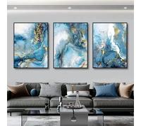 WUHBCZ Abstract Art Prints Marble Texture Canvas Prints Blue And Gold Natural Stone Color Material Pattern Creative Art Paintings Home Decor-40 * 60cm*3PCS (sans cadre)