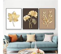 WUHBCZ Abstract Brown and Golden Abstract Canvas Painting Gold Leaf Poster Print Modern Wall Artwork Decor For Kitchen Home Living Room Wall-60 * 70cm*3pcs (Unframed)