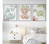 WUHBCZ Abstract Cute Multicolor Watercolor Dinosaur Wall Canvas Painting Modern Poster Print Art Picture For Living Room Bedroom Home Decoration-50 * 60cm*3pcs (Unframed)