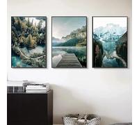 WUHBCZ Abstract Mountain Lake Boat Wall Canvas Painting Modern Nordic Nature Landscape Poster Print Art Picture For Living Room Decoration-60 * 80cm*3pcs (Unframed)