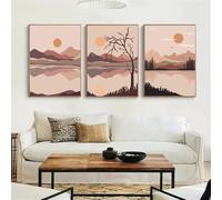 WUHBCZ Abstract Orange Sun River Tree Mountain Landscape Wall Canvas Painting Modern Poster Print Art Picture For Living Room Bedroom Decoration-50 * 70cm*3pcs (Unframed)