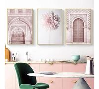 WUHBCZ Abstract Pink White Flower and Architecture Wall Canvas Painting Modern Poster Print Art Picture For Living Room Bedroom Decoration-60 * 70cm*3pcs (Unframed)