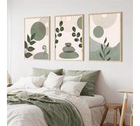 WUHBCZ Art Pictures-Boho Abstract Leaves Line Geometric Green Posters Minimalist Wall Art Mural Canvas Painting Print Pictures Living Room Interior Office Decor-50 * 70cm/3PCS (No Frame)