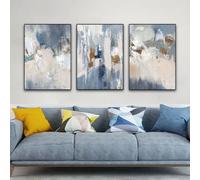 WUHBCZ Art Pictures-Nordic Abstract Blue Gold Texture Wall Canvas Painting Prints and Simple Posters Pictures Wall Art for Living Room Kitchen Office Decor-50 * 60cm*3/20 * 24inch*3Pcs (No Frame)