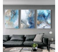WUHBCZ Art Posters,3 Pieces-Abstract Blue Gold River Canvas Painting Modern Wall Art Posters Prints Landscape Pictures for Living Room Bedroom Home Decoration-40 * 50cm/16 * 20inch (No Frame)