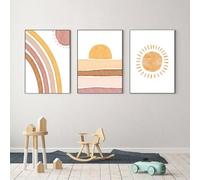 WUHBCZ Art Posters,3 Pieces-Boho Landscape Art Poster Line Rainbow Gallery Sun Painting Canvas Abstract Print Wall Art Pictures Baby Kids Office Bedroom Home Decor-40 * 60cm/16 * 20inch (No Frame)