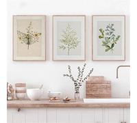WUHBCZ Art Posters,3 Pieces-Vintage Fern Antique Botanical Branch Olive Wildflower Poster Canvas Painting Print Country for Living Room Bedroom Home Decoration-40 * 50cm/16 * 20inch (No Frame)