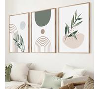 WUHBCZ Art Prints-Boho Retro Abstract Poster Canvas Print Green Geometry Graphics Botanical Leaf Painting Wall Picture for Living Kitchen Office Room Decor-30 * 50cm*3/12 * 20inch*3Pcs (No Frame)