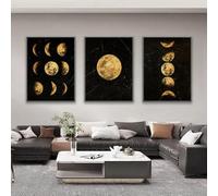 WUHBCZ Art Prints,Set of 3-Dark Night Moon Instant Full Moon Pattern Abstract Wall Art Painting Suitable for Home Living Room Kitchen Office Bedroom Decoration Poster-40 * 60cm/16 * 24inch (No Frame)