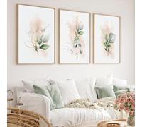 WUHBCZ Art Prints,Set of 3-Minimalist Plant Pink Watercolor Poster Gold Green Plants Leaf Art Print Gradient Smudge Nordic Canvas Painting Wall Picture Home Decor-40 * 60cm/16 * 24inch (No Frame)