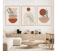 WUHBCZ Boho Minimalist Orange Green Beige Leaf Semicircle Line Poster Print Art Picture Abstract Wall Canvas Painting For Living Room Decoration-50 * 60cm*3pcs (Unframed)