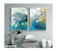 WUHBCZ Canvas Paints,Golden Rendering modern Picture Canvas Wall Art Poster Creative Abstract watercolor blue for room Bedroom Office hotel Room Decoration-50 * 70cm*2PCS (No Frame)