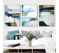 WUHBCZ Canvas Paints-Modern Abstract Art Prints Wall Painting Blue Gold Foil Color Block Stitching Pictures Canvas Printed Poster for Living Office Home Decoration-60 * 80cm/3PCS (No Frame)