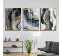 WUHBCZ Wall Picture，Abstract Geometric Color Block Canvas Poster Print Golden Wall Art Pictures Wall Paintings for Living Room Bedroom Kitchen Home Decor-50 * 60cm-3Pcs (Unframed Print