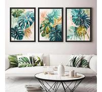 WUHBCZ Wall Picture，Watercolor Monstera Leaf Tropical Leaves Wall Art Canvas Painting Pink Gold Green Botanical Posters Prints For Living Room Office Decor-40 * 60cm-3Pcs (Unframed Print