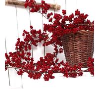 Wuhetyo Christmas Red Berry Garland Artificial Burgundy Cranberry Xmas Tree Decor Holly Berry Garland for Winter Christmas Indoor Outdoor Home Fireplace Table Decorations(Mini)-1PCS