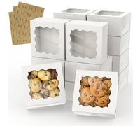 WUHUIXOZ 60 Pcs Cookie Boxes 6 x 6 x 3 Inche, White Bakery Boxes with Clear Window for Donuts, Muffins, Cookies, Macaron, Pastry