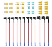 WUIOWPPIC 12V Car Fuse Tap Set, 4 Types Piggy-Back Mini Circuit Adapter Kit with Low-Profile Holder for Cars, Boats, and Trucks