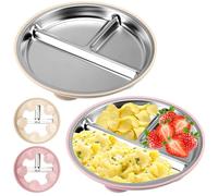 WUISOLQP 2 Pack Stainless Steel Toddler Plate, Baby Suction Plates, with Removable Silicone, BPA-Free, Baby Bowls for Weaning with Suction Weaning Plate Stainless Steel Divided Plates (Beige+Pink)