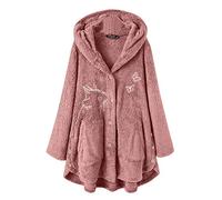 wuitopue Women Plus Size Buttons Plush Tops Hooded Loose Casual Solid Color Cute Cardigan Fleece Wool Thicken Coat Winter Warm Jacket Oversized Hoodie Sweatshirt UK Size